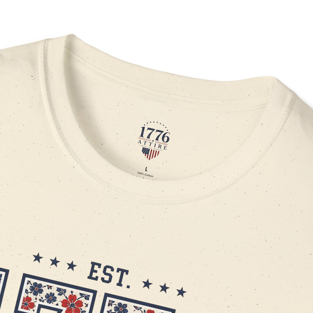 1776 USA Patriotic T-Shirt — Vintage Style Floral For Ladies