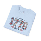 1776 USA Patriotic T-Shirt — Vintage Style Floral For Ladies