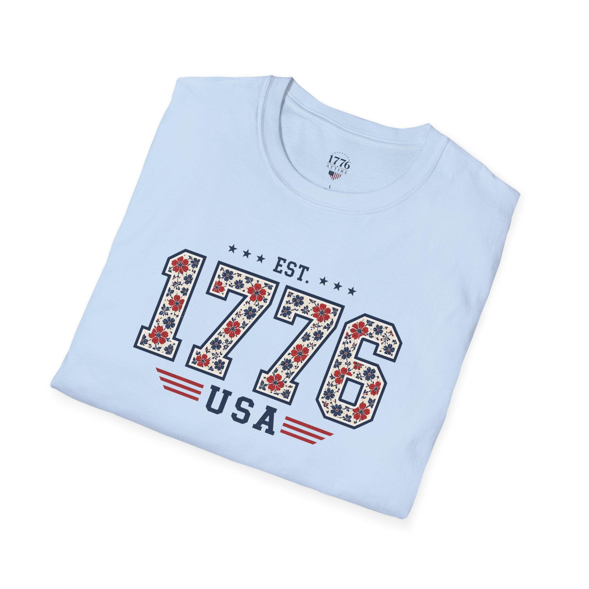 1776 USA Patriotic T-Shirt — Vintage Style Floral For Ladies