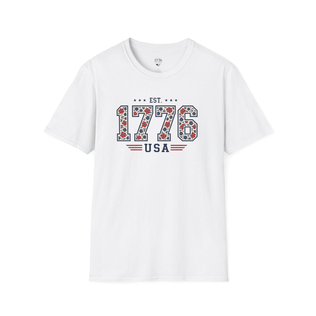 1776 USA Patriotic T-Shirt — Vintage Style Floral For Ladies