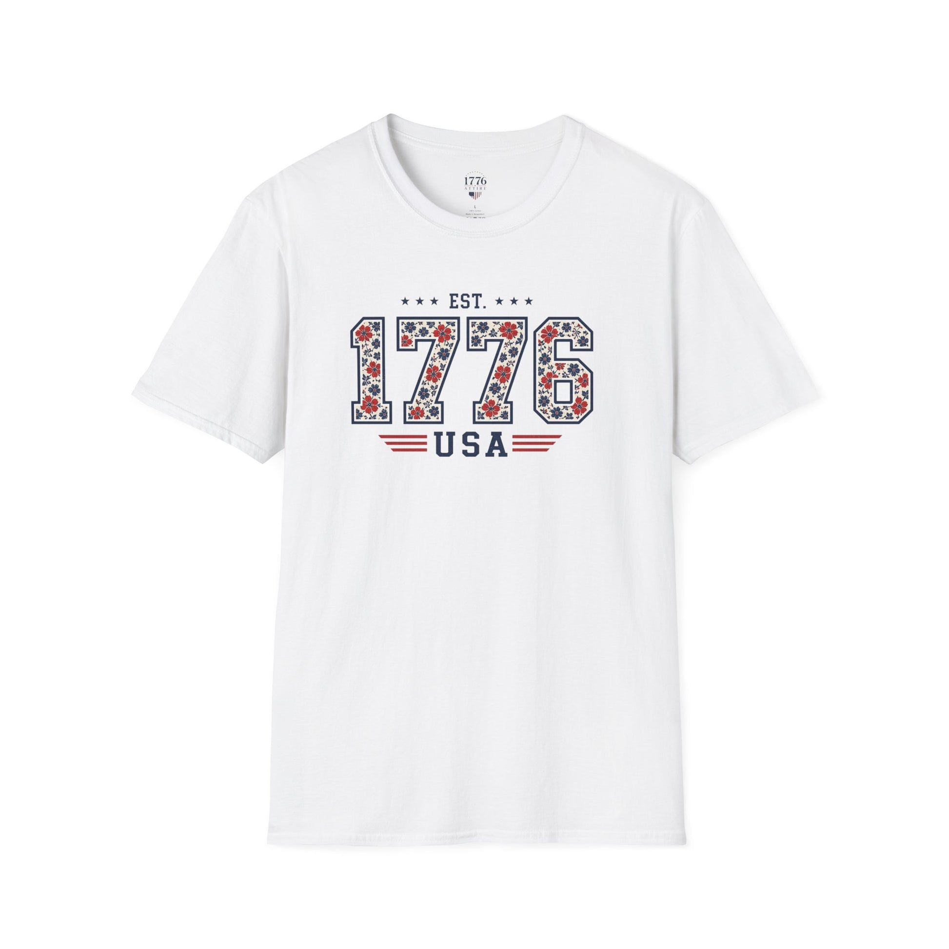 1776 USA Patriotic T-Shirt — Vintage Style Floral For Ladies