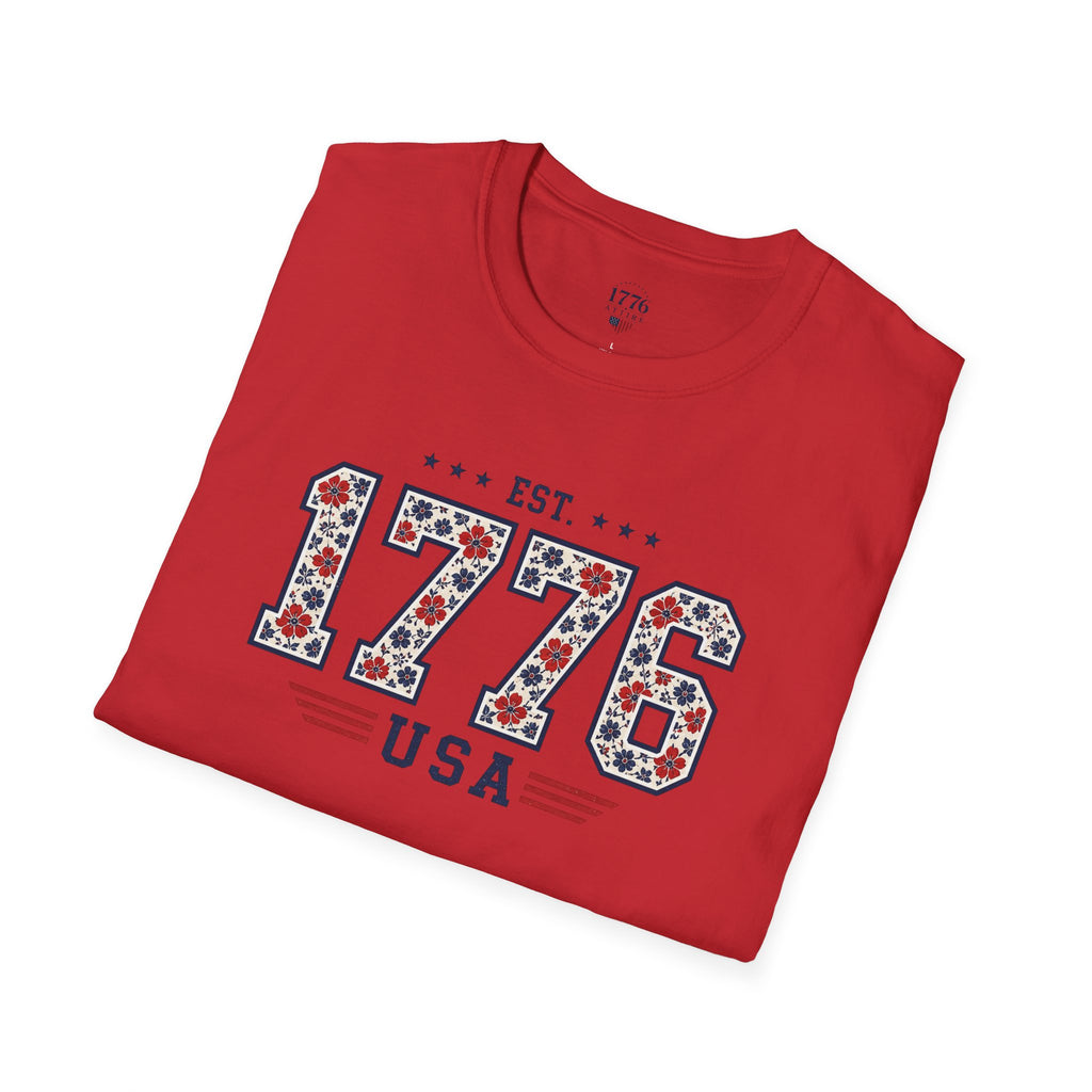 1776 USA Patriotic T-Shirt — Vintage Style Floral For Ladies
