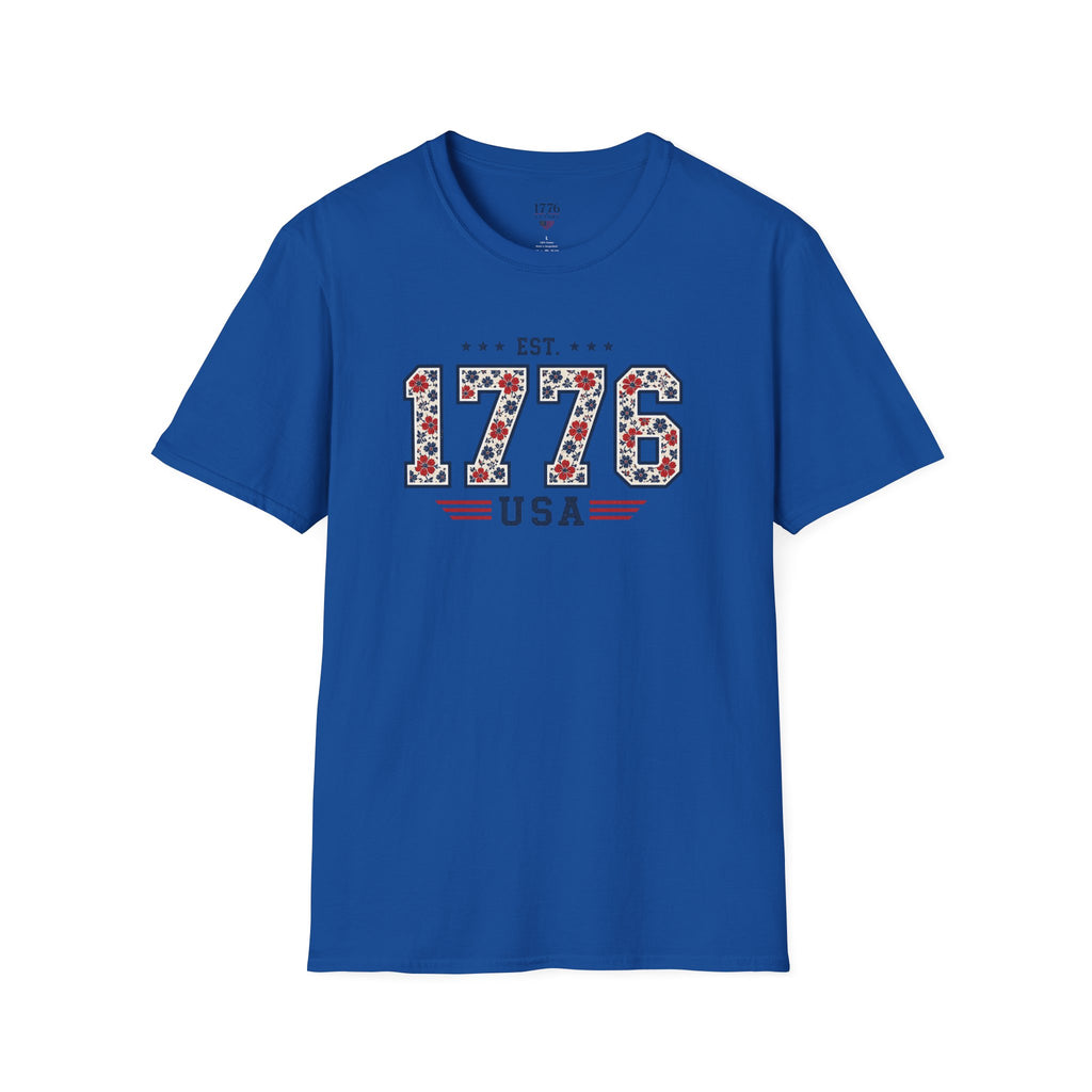 1776 USA Patriotic T-Shirt — Vintage Style Floral For Ladies