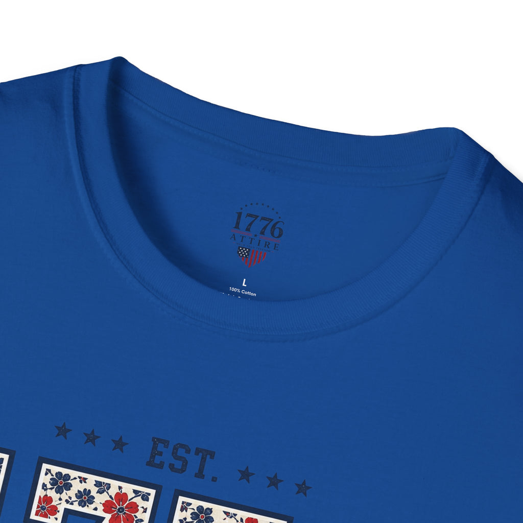 1776 USA Patriotic T-Shirt — Vintage Style Floral For Ladies