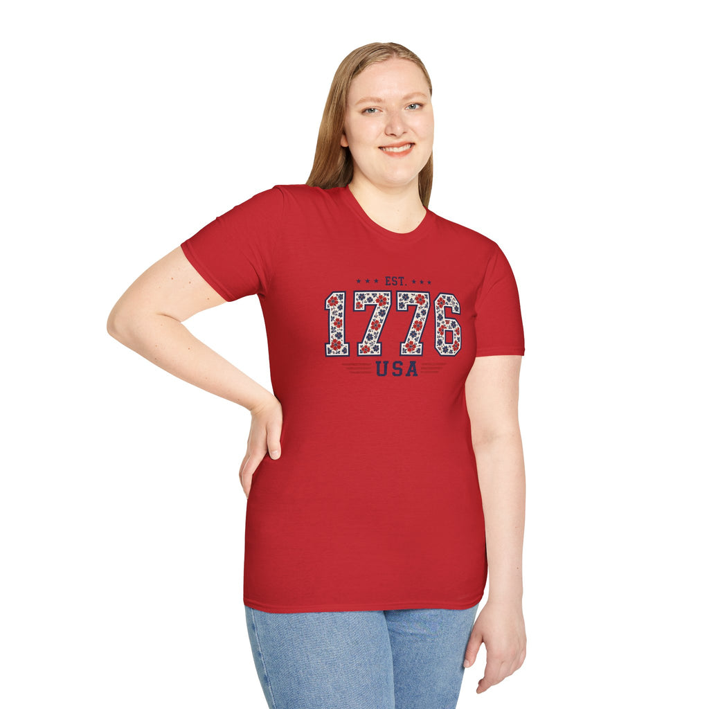 1776 USA Patriotic T-Shirt — Vintage Style Floral For Ladies