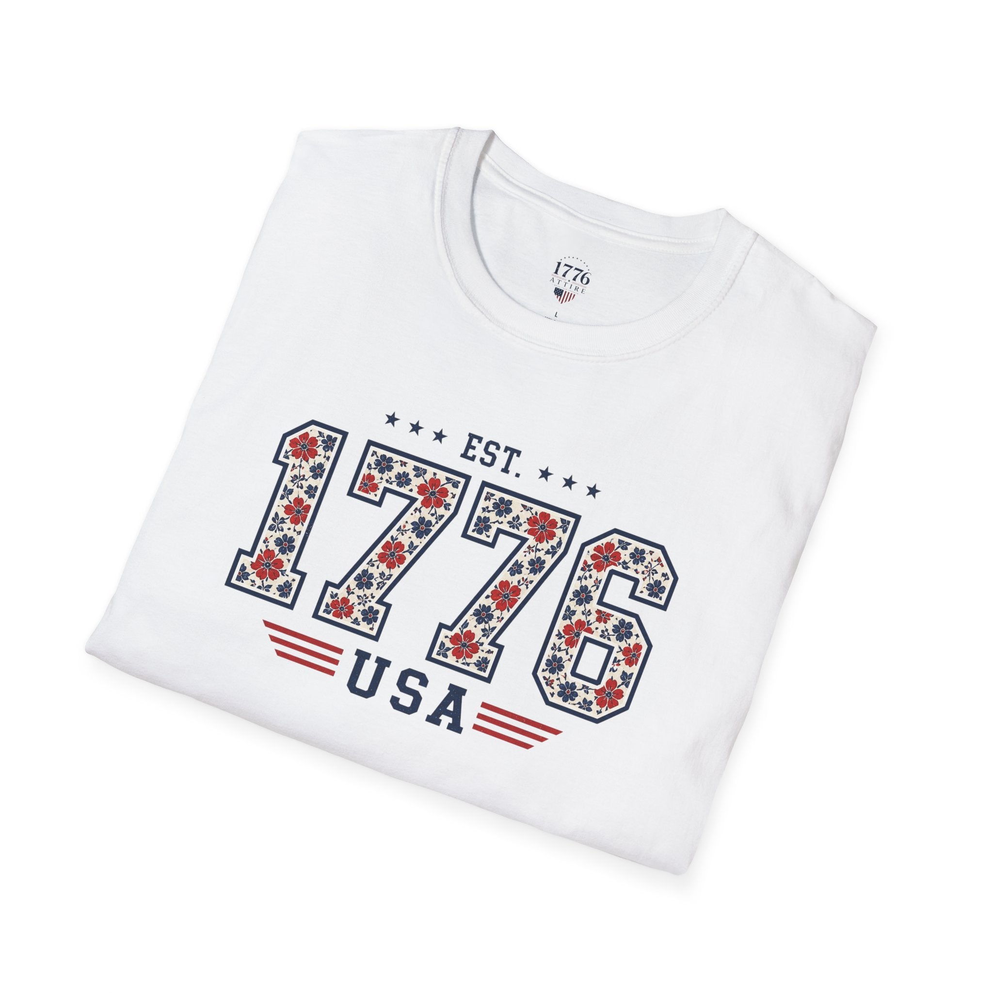 1776 USA Patriotic T-Shirt — Vintage Style Floral For Ladies