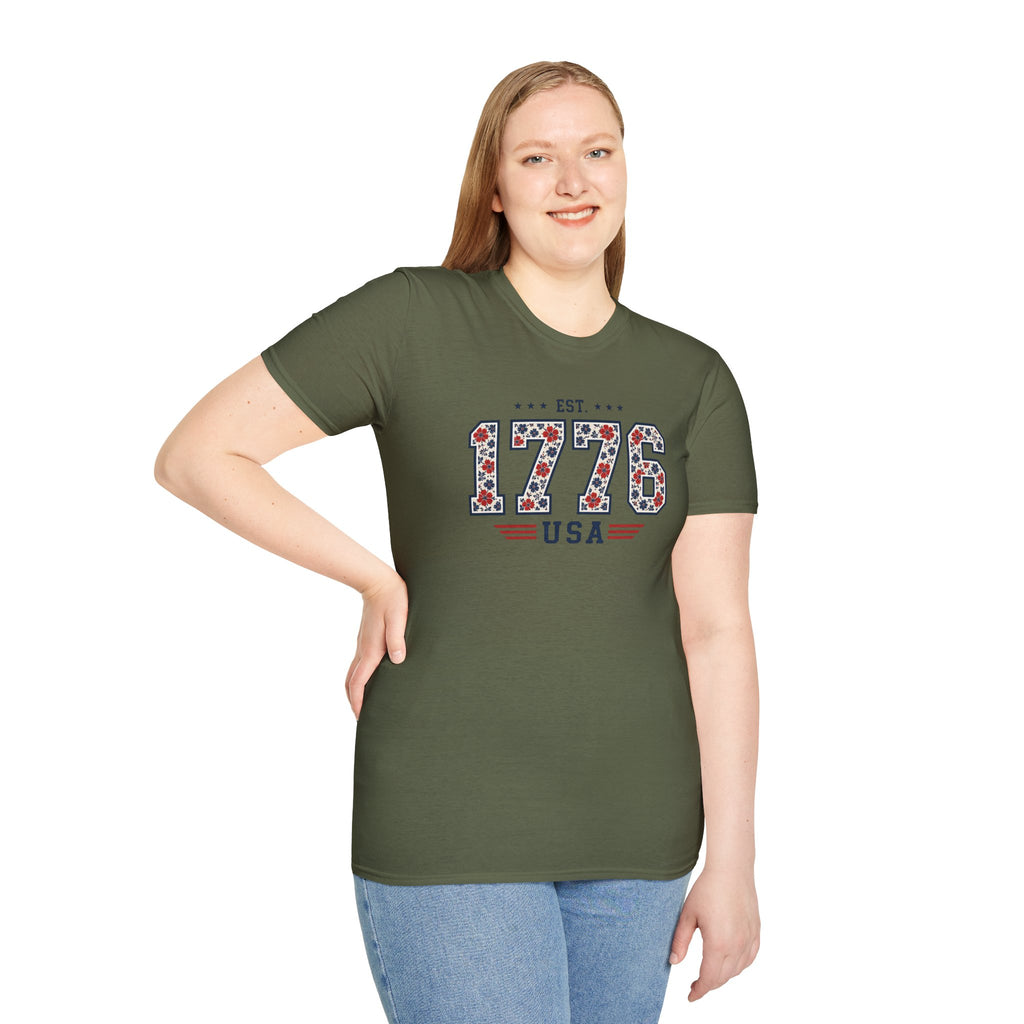 1776 USA Patriotic T-Shirt — Vintage Style Floral For Ladies