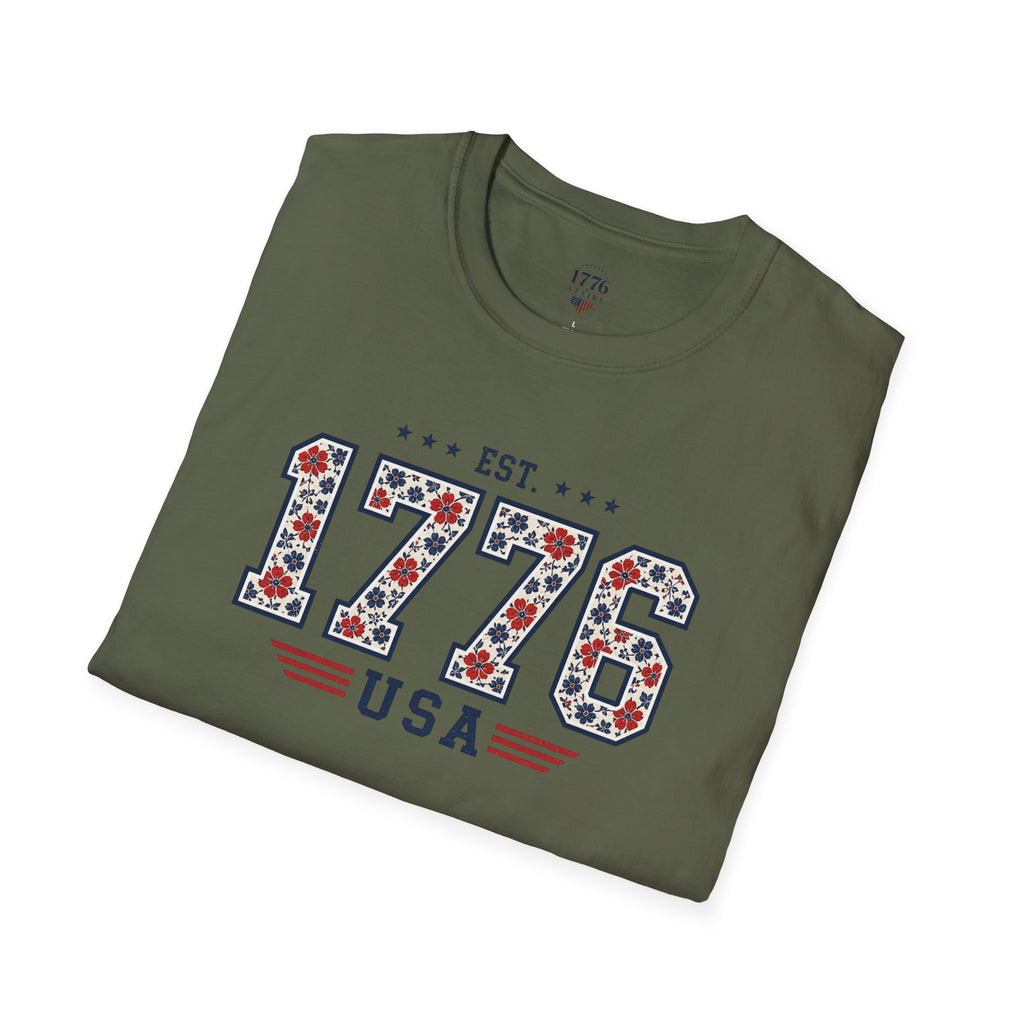 1776 USA Patriotic T-Shirt — Vintage Style Floral For Ladies