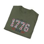 1776 USA Patriotic T-Shirt — Vintage Style Floral For Ladies