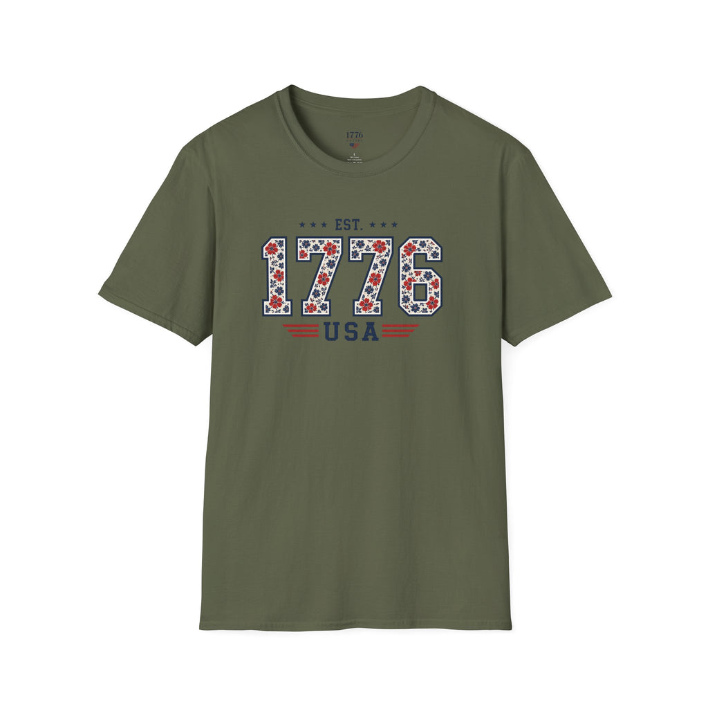 1776 USA Patriotic T-Shirt — Vintage Style Floral For Ladies