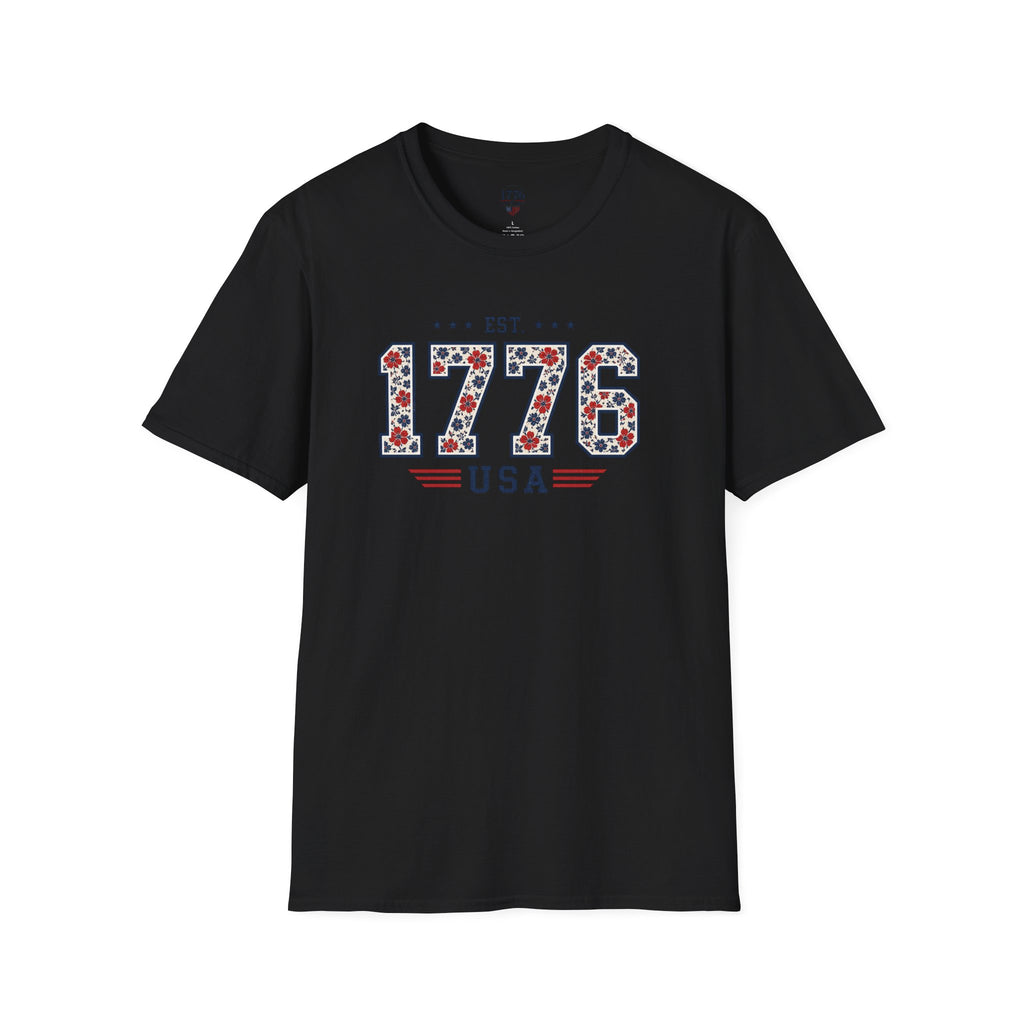 1776 USA Patriotic T-Shirt — Vintage Style Floral For Ladies