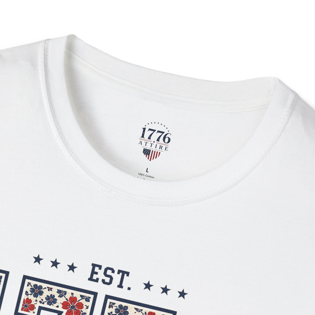 1776 USA Patriotic T-Shirt — Vintage Style Floral For Ladies
