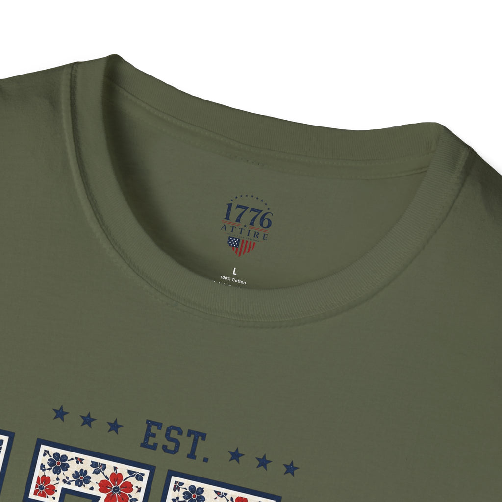 1776 USA Patriotic T-Shirt — Vintage Style Floral For Ladies