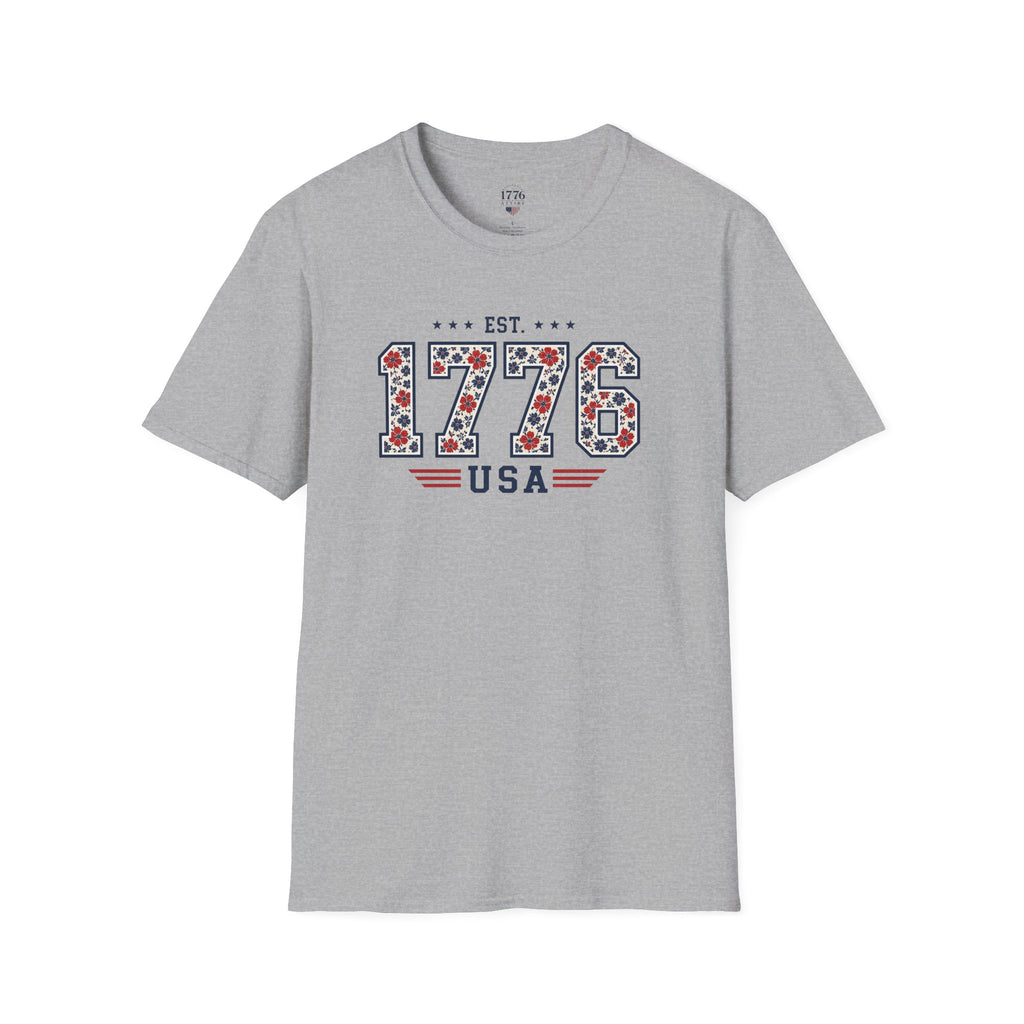 1776 USA Patriotic T-Shirt — Vintage Style Floral For Ladies