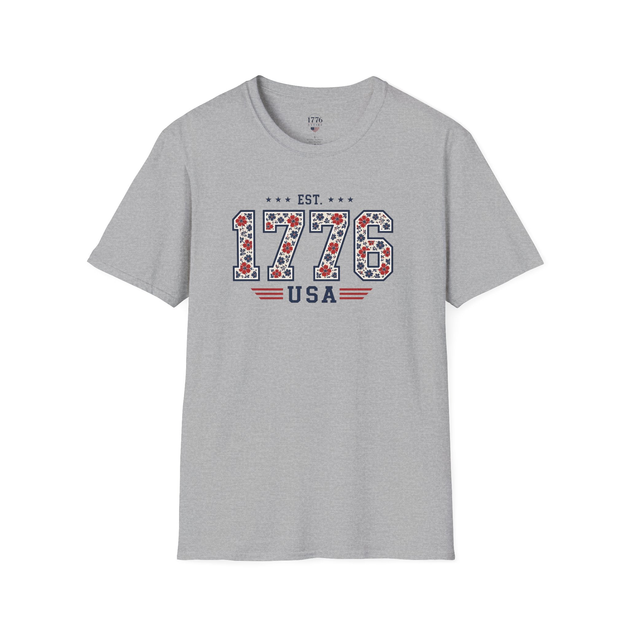 1776 USA Patriotic T-Shirt — Vintage Style Floral For Ladies