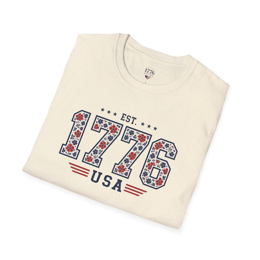 1776 USA Patriotic T-Shirt — Vintage Style Floral For Ladies