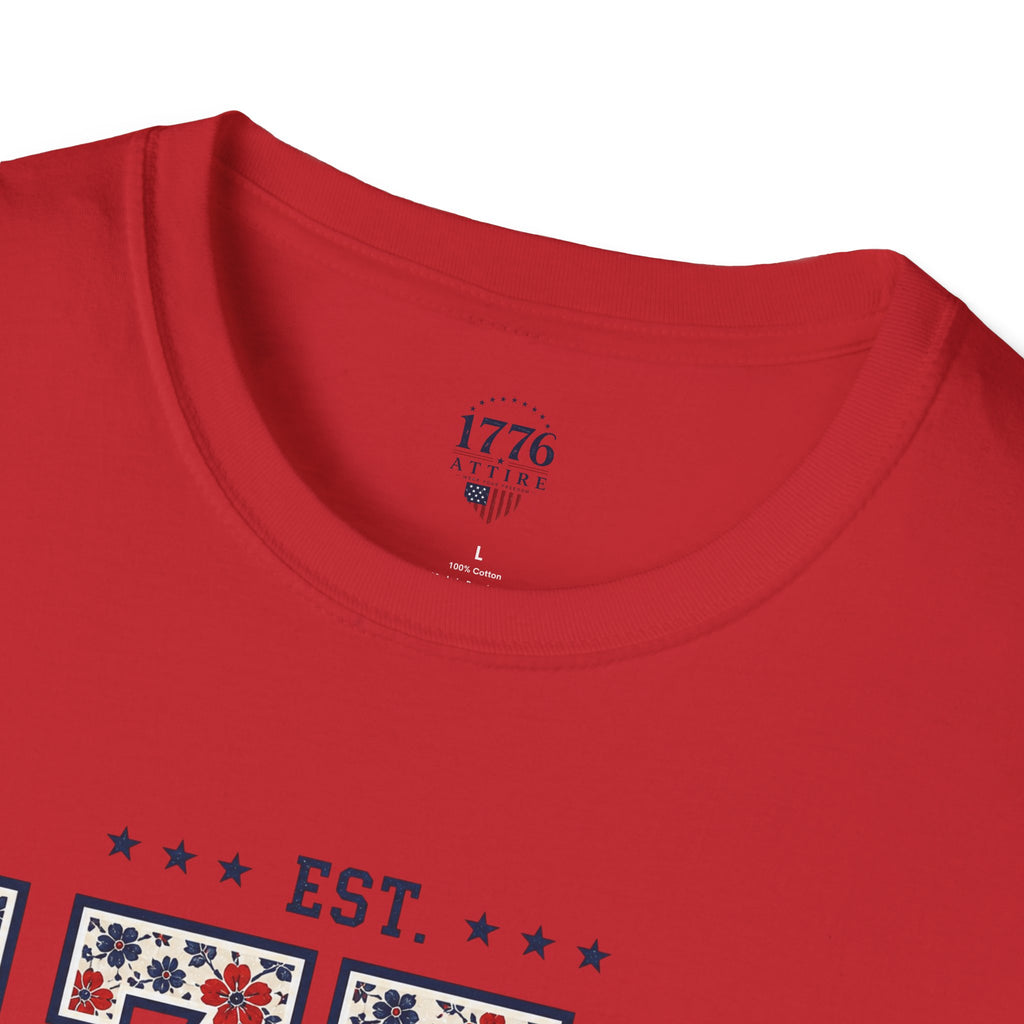 1776 USA Patriotic T-Shirt — Vintage Style Floral For Ladies