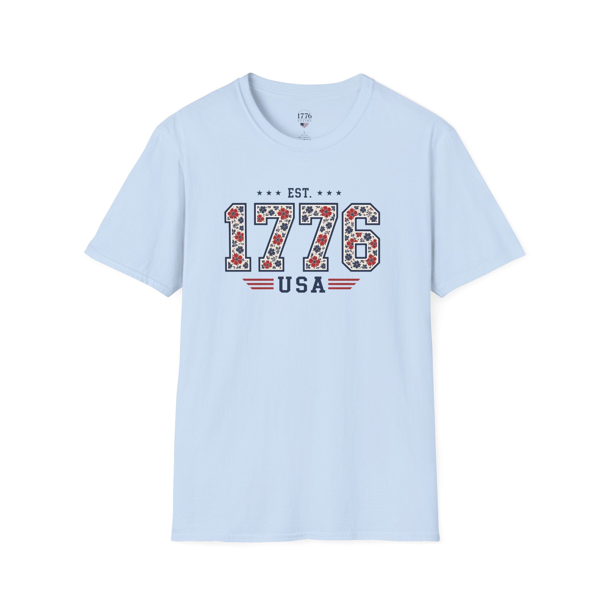 1776 USA Patriotic T-Shirt — Vintage Style Floral For Ladies