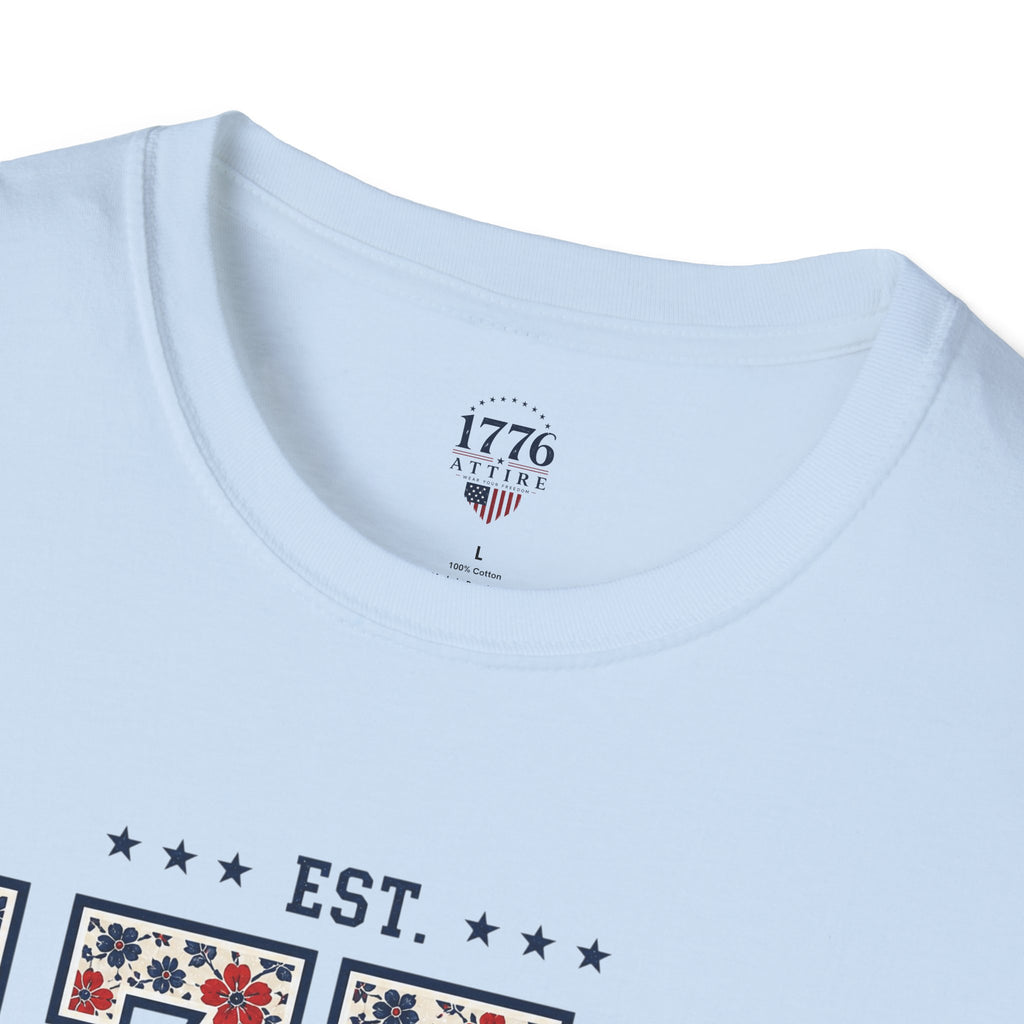 1776 USA Patriotic T-Shirt — Vintage Style Floral For Ladies