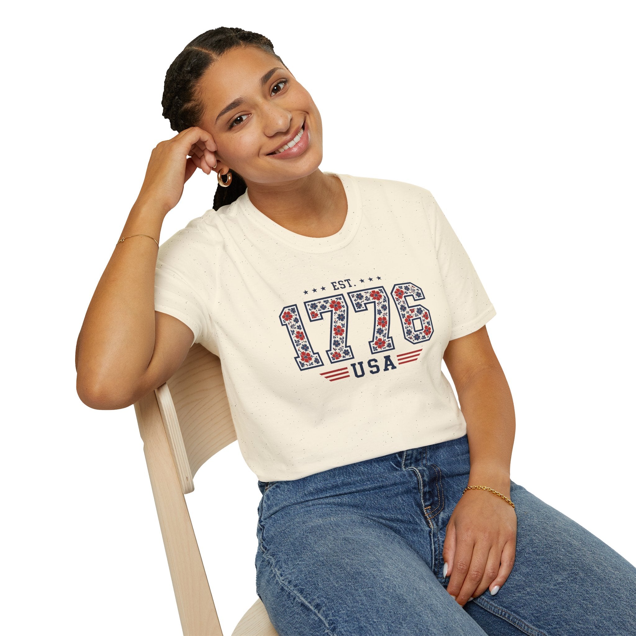1776 USA Patriotic T-Shirt — Vintage Style Floral For Ladies